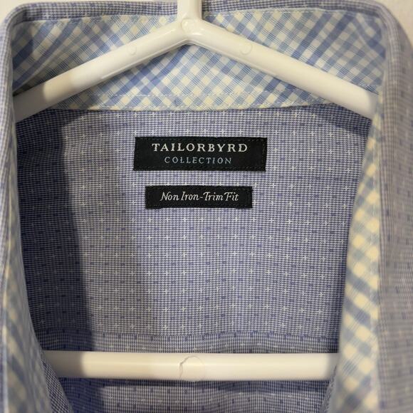Tailor Byrd Collection Non Iron Trim Fit Mens Dress Shirt 15 1/2, 34/35 Blue - Picture 2 of 10